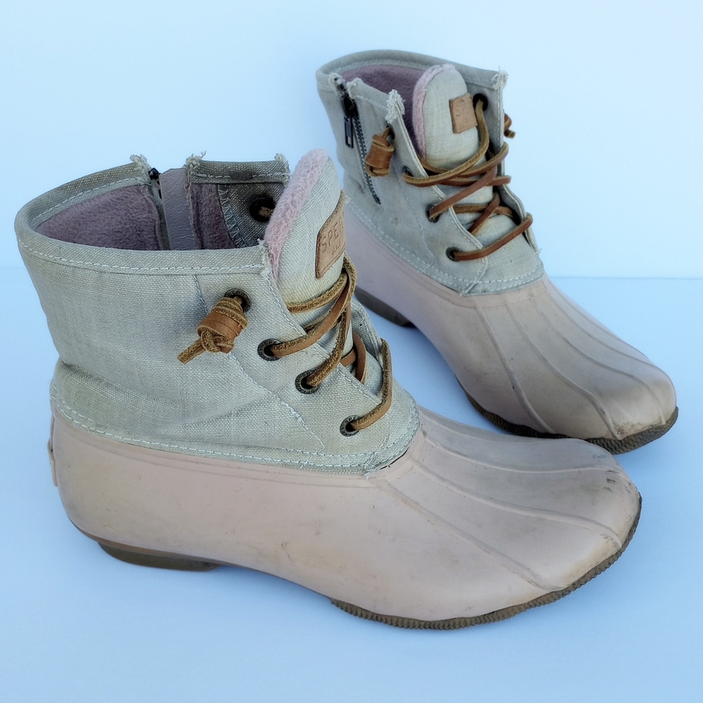 Sperry Saltwater Duck Boots Pink/Tan size 7.5